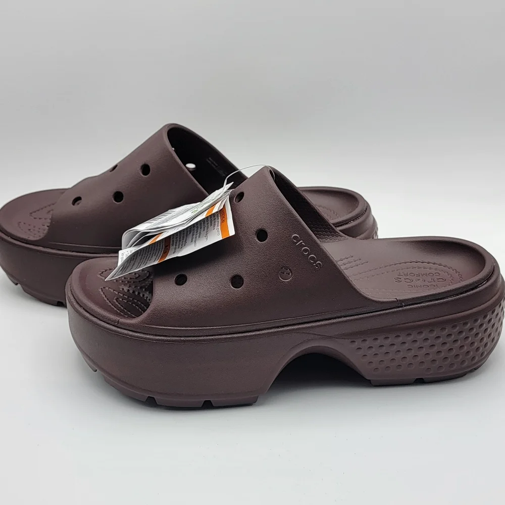 NWT!!‎ Brown Crocs Platform Slides SIZE 11-W; 9-M. #1446